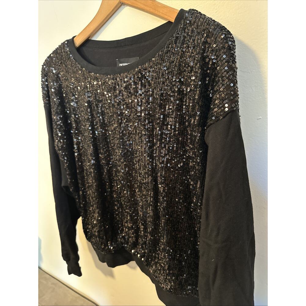 Fifteen Twenty Sequin Sweatshirt Womens XS Black Holiday